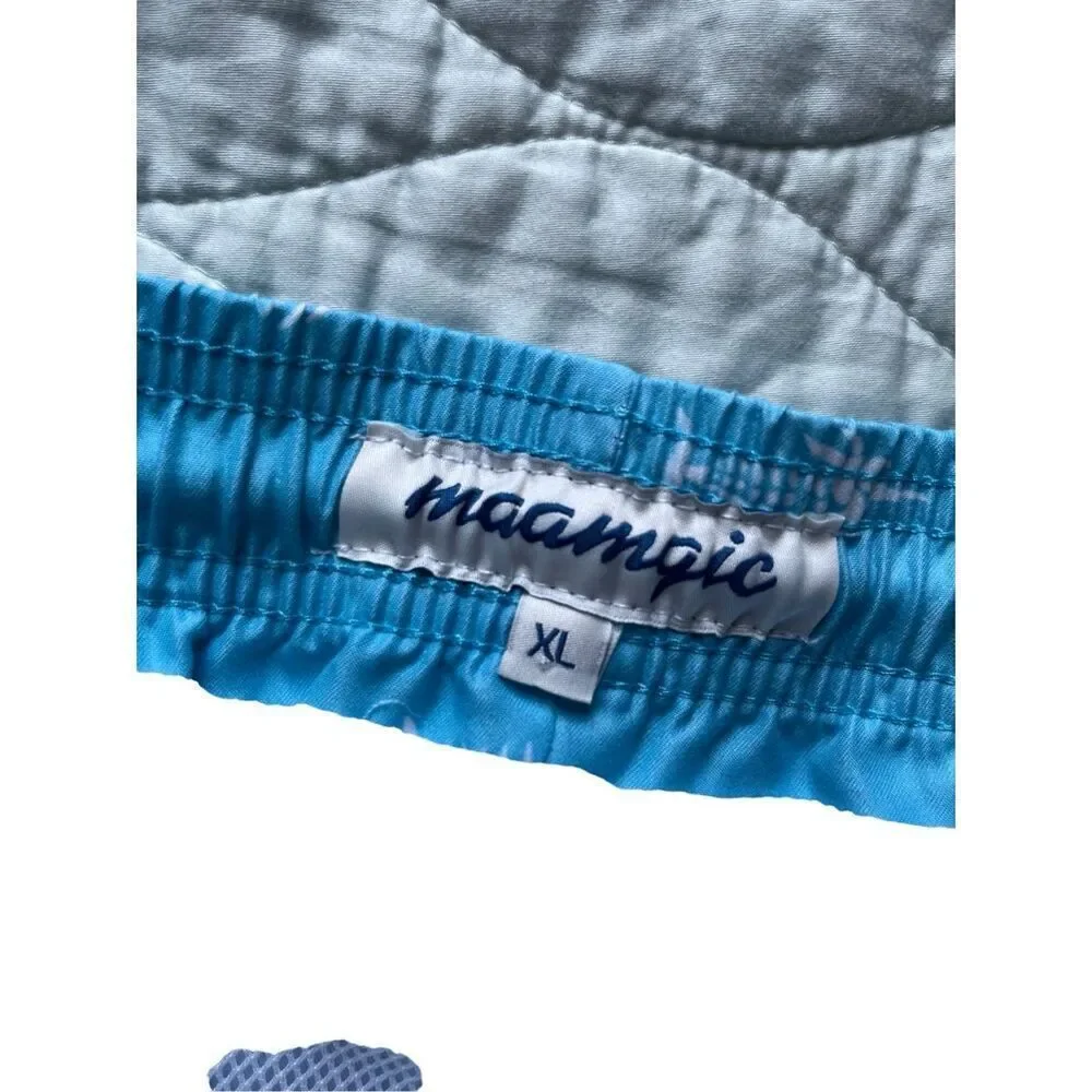 Maamgic light blue swim trunks with white swordfish pattern - XL